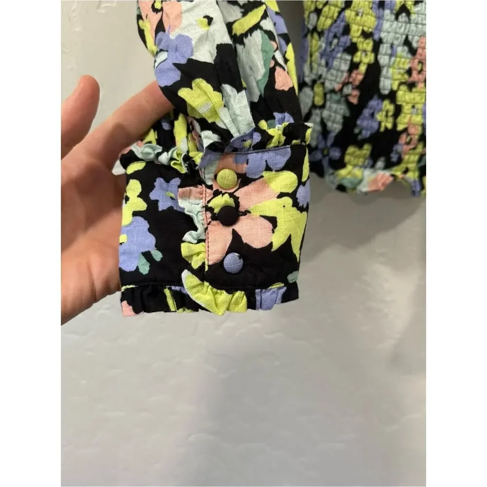 Free People Ariana Floral Puff Sleeve Blouse Size S